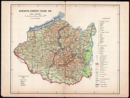 cca 1920-1940 Baranya, Somogy Tolna vármegyék térképe, rajta a Balaton részletével, tervezte: Dr. Kéz Andor, 1:800.000, Bp., Révai-ny., a hátoldalon javítással, a lapszélén kis szakadással, 22x27 cm