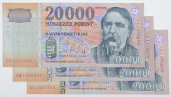 2008. 20.000Ft (3x) közte két sorszámkövető "GB 1436294 - GB 1436295", egy százon belüli közeli sorszám "GB 1436232" T:I Adamo F59E1