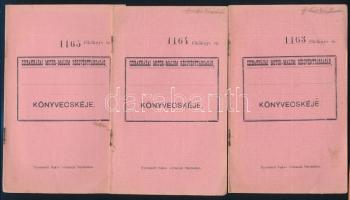 1911 Cibakházai Motor-Malom Rt. 3 db könyvecskéje, egy két bejegyzéssel, pecséttel.