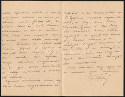 1891 gróf Tisza István (1861-1918) miniszterelnök saját kézzel írt levele Szél Kálmán nagyszalontai ...