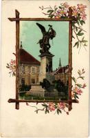 Budapest I. Dísz tér és Honvéd (Szabadság) szobor. Art Nouveau, floral, litho (EK)