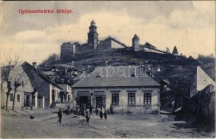 1911 Pannonhalma, Győrszentmárton; Fő tér, gyógyszertár, Wágner Géza üzlete és saját kiadása