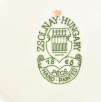 Zsolnay porcelán váza, bonbonier, mini tejszínes kancsó, mércés kiöntő, jelzett, kopásnyomokkal