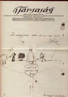 Endrődi Béla író, újságíró pajzán rajza és aláírása A Társaság c. lap fejléces papírján