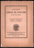 Apuleius: Amor és Psyche. Latinból fordította: Révay József. Monumenta Literarum I. sor. 2. szám. Gyoma, 1921., Kner Izidor. A könyvdíszek Kozma Lajos, a tipográfiai elrendezés Kner Imre munkái. Kiadói papírkötés, szakadozott, kissé sérült borítóval, kis részben felvágatlan lapokkal. Megjelent 600 példányban. Ez számozatlan példány.