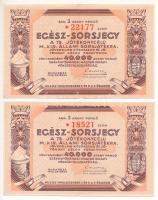 1937. "38. Magyar Királyi Osztálysorsjáték" 1/8 sorsjegye (2x) harmadik és negyedik osztál...