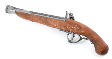 Antik kovás pisztoly igényes gyűjtői replikája. Fém, fa, h: 35 cm