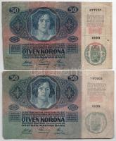 1912. 100K (3x), közte román felülbélyegzéssel + 1914. 50K II. kiadás (2x) T:III,III-
