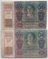 1912. 100K (3x), közte román felülbélyegzéssel + 1914. 50K II. kiadás (2x) T:III,III-