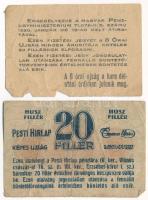 Budapest 1919. 20f "8 Órai Újság fizetési jegye" + ~1920. 20f Pesti Hírlap piros számozás,...