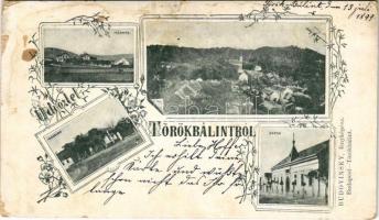 1899 (Vorläufer) Törökbálint, vasútállomás, gőzmozdony, vonat, látkép, kaszinó, zárda. Budovinsky fényképész. Budovinsky fényképész. Art Nouveau, floral (szakadás / tear)