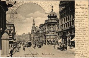 1901 Budapest VIII. Erzsébet körút, Blaha Lujza tér, villamos. Divald Károly 1. sz.