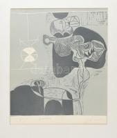 Würtz Ádám (1927-1994): Űrhajósok. Színes linómetszet, papír, jelzett, próbanyomat, paszpartuban, 39,5×33 cm