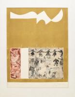 Würtz Ádám (1927-1994): Busójárás. Színes linómetszet, rézkarc, papír, jelzett, próbanyomat, paszpartuban, 41×33 cm
