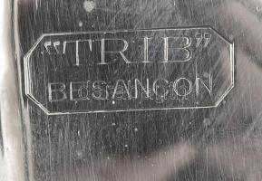 Trib ezüstözött acél tokos zsebóra. hibátlan számlappal, működő, jó állapotban d: 44 mm