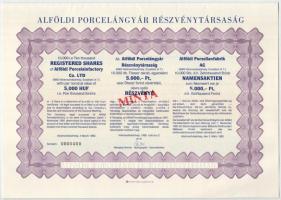 1989-2002. 16 darab magyar részvény "MINTA" felülbélyegzéssel, illetve "MINTA" p...