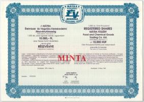 1989-2002. 16 darab magyar részvény "MINTA" felülbélyegzéssel, illetve "MINTA" p...