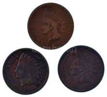 Amerikai Egyesült Államok 1882-1888. 1c bronz Indián fej (3xklf) T:2,2- USA 1882-1888. 1 Cent bronze Indian head (3xdiff) C:XF,VF