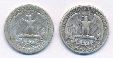 Amerikai Egyesült Államok 1932. 25c Ag + 1934. 25c Ag T:2-3 USA 1932. 25 Cent Ag + 1934. 25 Cent Ag ...