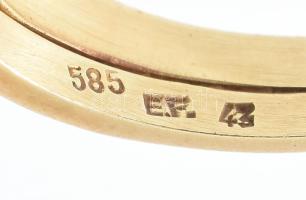 Arany (Au/14k) gyűrű, 1 db tenyésztett gyönggyel és 1 db brillel (0,05 ct) díszítve. Jelzett, bruttó...