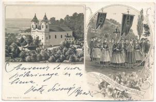 Máriaradna, Radna; kegytemplom, folklór / pilgrimage church, procession, folklore. Gregor Fischer 35. Art Nouveau, floral, litho (EK)