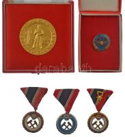 1957. Bányász Szolgálati Érdemérem ezüst és bronz fokozata (3db/2xklf) zománcozott, műgyantás fém kitüntetések mellszalagon + 1982. Mecseki Szénbányászat 200 éves műgyantás fém jelvény (30mm) + DN Társadalmi Munkáért - Komló egyoldalas, aranyozott fém emlékérem tokban (60mm) T:1-,2