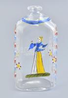 Üveg butella, kézzel festett, kis kopásnyomokkal, m: 15,5 cm