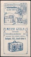 Meier Gyula bőröndös, bőrdíszműáru. és katonai bőr-cikkek raktára, Bp., VIII., József-krt. 9., szecessziós, vadászjelenettel illusztrált kétoldalas számolócédula