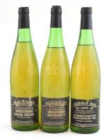 1975-1976-1985 Hosszúhegyi Sauvignon Bl[anc], 3 palack muzeális bor, hajós-bajai borvidék, szakszerűen tárolt bontatlan palack vörösbor, kopott, kissé sérült címkékkel, 0,7lx3