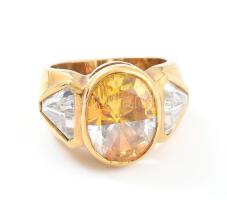 Aranyozott ezüst (Ag) sárga és fehér köves gyűrű. Jelzett, bruttó: 11,2 g, m: 54