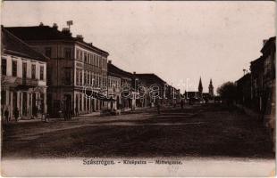 1910 Szászrégen, Reghin; Közép utca, szálloda, üzletek / street, shops, hotel (EK)