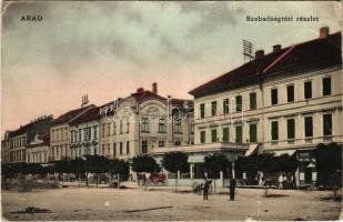 1912 Arad, Szabadság tér, Rozsnyai gyógyszertár, Seelinger üzlete / square, shops, pharmacy (EB)