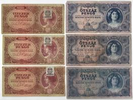 1945. 500P (3x) + 10.000P MNB bélyeggel (3x) T:III,III- folt