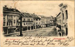 1901 Temesvár, Timisoara; Szt. György tér, Várneky A. és Fischer Jac. üzlete. J. Raschka kiadása / square, shops (EK)