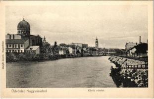 Nagyvárad, Oradea; Kőrös folyópart, zsinagóga. helyfi László kiadása / Cris riverside, synagogue