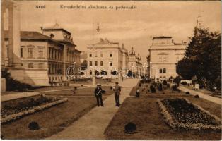 1916 Arad, Kereskedelmi akadémia és park. Pichler Sándor kiadása / academy and park