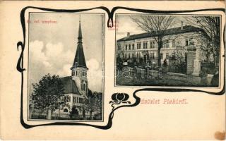 Piski, Simeria; Református templom, M. kir. állami iskola. Adler fényirda / Calvinist church, state school. Art Nouveau (fl)