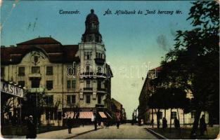 1914 Temesvár, Timisoara; Általános Hitelbank és Jenő herceg tér, kaszinó, divatáruház / bank, square, casino, fashion store (EB)