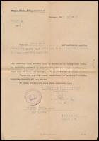 1944 2 db okmány: M. Kir. Külügyminisztérium főkonzulának levele származás igazolás ügyében, fejléces papíron + Elbocsátási papír a Magyar Ruggyantagyár Rt. hadiüzem szolgálatából, fejléces papíron, apró szakadással