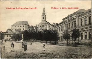 1907 Székelyudvarhely, Odorheiu Secuiesc; Deák tér, Katolikus templom, lovaskocsi. Válentsik és Günther utóda kiadása / church, square, horse cart (EK)
