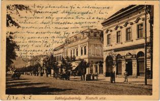 1920 Székelyudvarhely, Odorheiu Secuiesc; Kossuth utca, Budapest szálloda, dohány nagytőzsde üzlete / street, hotel, tobacco shop