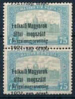 Nyugat-Magyarország I. 1921 Parlament 75f próbanyomat pár nagyon látványosan eltolódott felülnyomáss...
