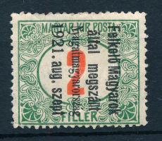 Nyugat-Magyarország I. 1921 Pirosszámú portó 2f próbanyomat 180 fokban elfordított felülnyomással, B...