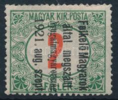 Nyugat-Magyarország I. 1921 Pirosszámú portó 2f próbanyomat 180 fokban elfordított felülnyomással, B...