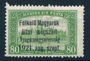 Nyugat-Magyarország I. 1921 Parlament 80f próbanyomat Bodor vizsgálójellel