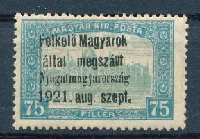 Nyugat-Magyarország I. 1921 Parlament 75f próbanyomat Bodor vizsgálójellel