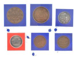 6 darabos Magyar Éremgyűjtők Egyesülete által kiadott bronz emlékérem, közte Keszthely,Makó (2xklf) plombált tokokban (32mm,43mm) T:1 egyik plomba hiányzik