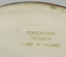 Virebent francia porcelán fedeles tégely párban 15 cm + váza 10 cm. Márvány mintás, jelzett, hibátla...