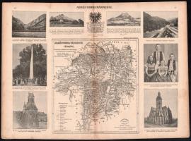 cca 1912 2 db vármegye térkép (Abaúj-Torna, 16,5x15 cm és Alsó-Fehér, 14x18 cm, utóbbi sérült) és 4 db színes műmelléklet a Tolnai Világlexikonából