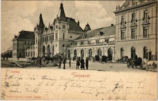 1900 Temesvár, Timisoara; indóház, vasútállomás, útépítés / railway station, road construction